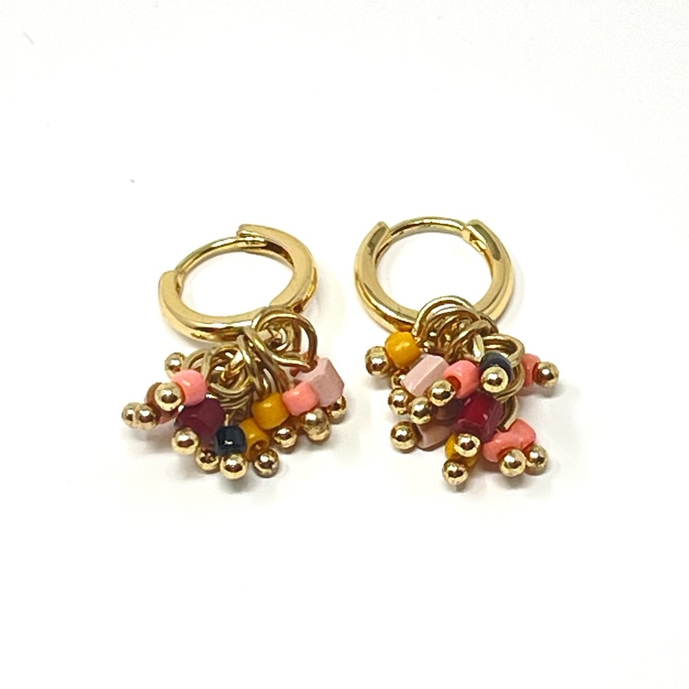 New Anthropologie Hoop Shaker Beaded Earrings Gold - Picture 4 of 4